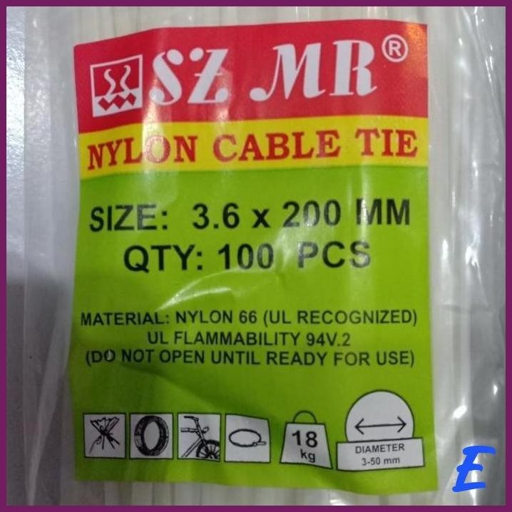 

| MAL | KABEL TIS NAYLON CABLE TIES PENGIKAT 3,6X200 SZMR 3,6MM X 200MM TIE 20
