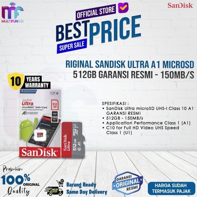 

ORIGINAL SANDISK ULTRA A1 MICROSD 512GB 150MB/s Garansi Resmi