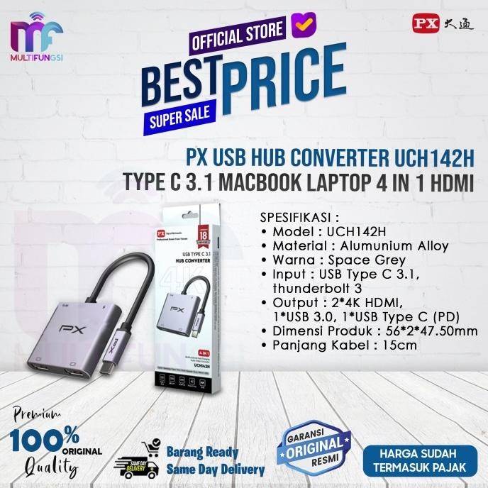 

PX USB Hub Converter UCH142H Type C 3.1 Macbook Laptop 4 in 1 HDMI