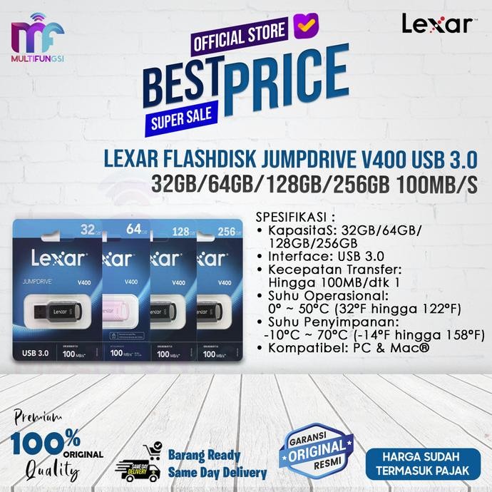 

Lexar Flashdisk JumpDrive V400 USB 3.0 32Gb/64Gb/128Gb/256Gb 100Mb/s