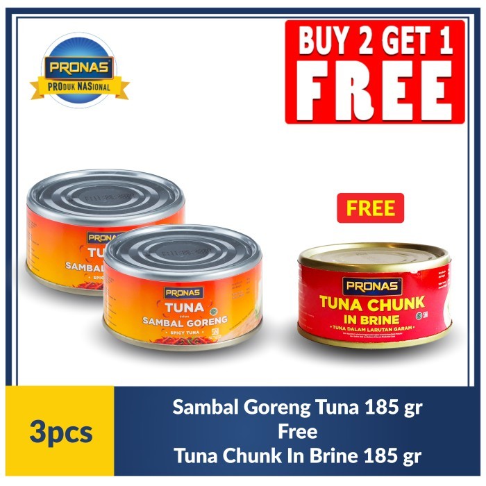 

Pronas Tuna Sambal Goreng 185 Gr (2Pcs) Free Tuna In Brine (1Pcs)