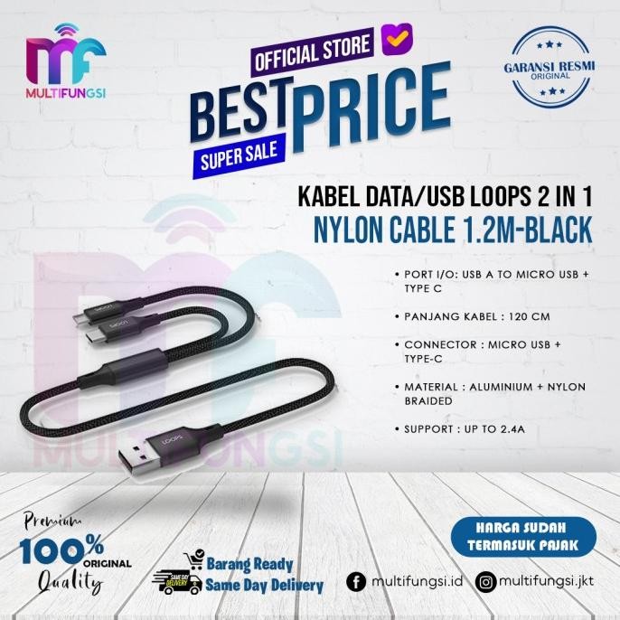 

Loops 2 in 1 Nylon Cable 1.2M - Black GARANSI RESMI