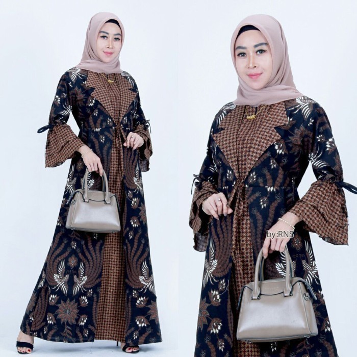 Baju Gamis Batik Wanita Dewasa Modern Dress Muslim Kombinasi Kondangan - Motif 1