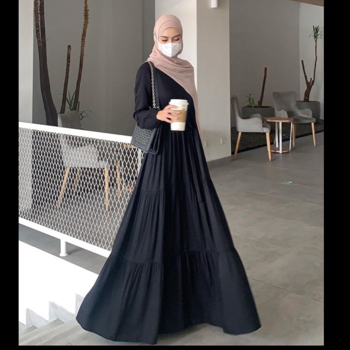 Baju Gamis Pakaian Wanita Muslim Remaja Dewasa Terbaru Kekinian - Hitam