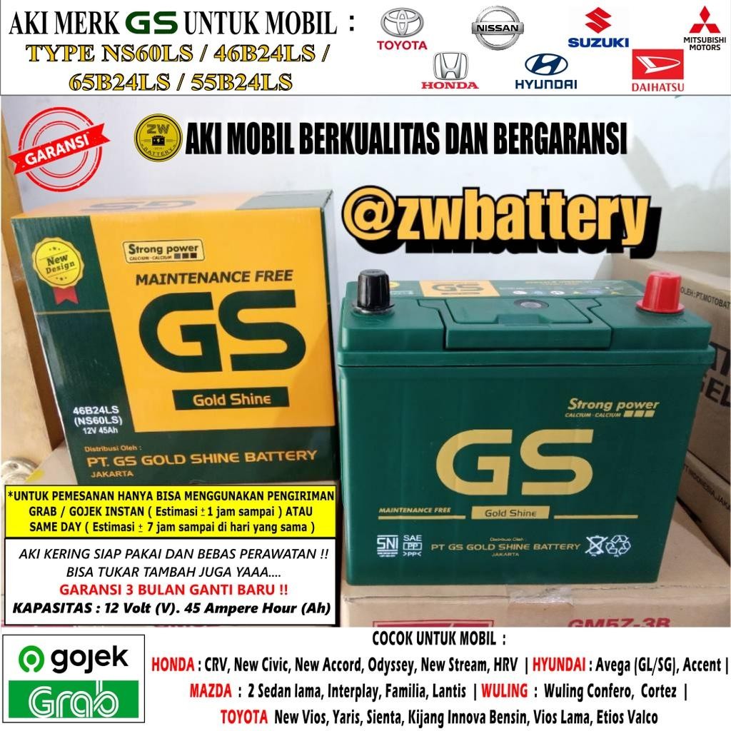 Aki Mobil Hrv, Crv, Yaris, Civic Ns60Ls Gs Mf Aki Kering 12V / 45 Ah