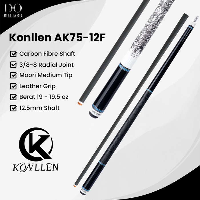STICK BILLIARD KONLLEN AK75-12F CARBON CUE LEATHER GRIP LOW DEFLECTION / STICK KONLLEN AK75-12F