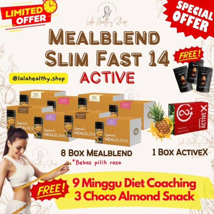 

Premium ! [SLIM FAST 14 ACTIVE] Spencer's Mealblend 8 Box + ActiveX 1 Box + FREE COACHING + CHOCO ALMOND - Multigrain Meal Replacement Langsing Diet Sehat ENERGY BOOSTER Meal Blend Spencers