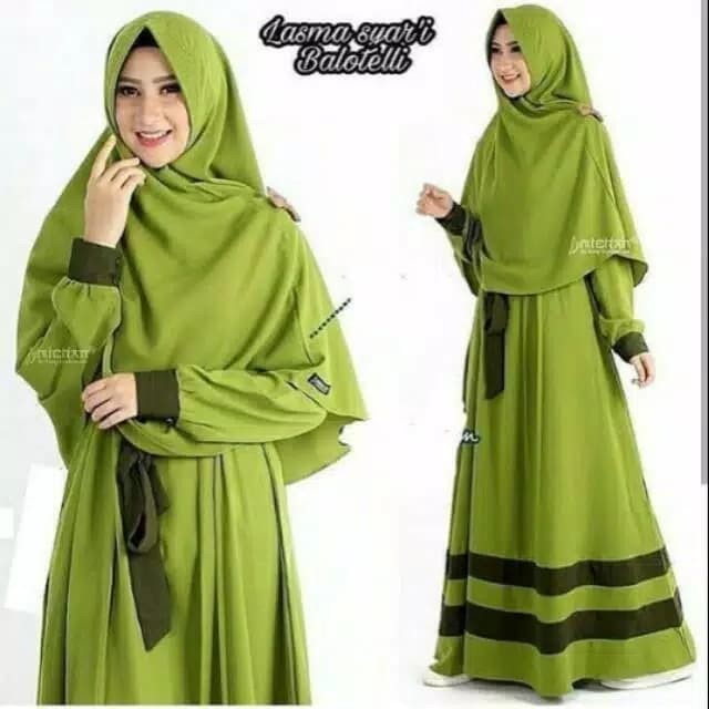 TERMURAH Gamis Wanita Dewasa Lasma Set Baju Hijab Baju Muslimah Dress Wanita - Hijau Army