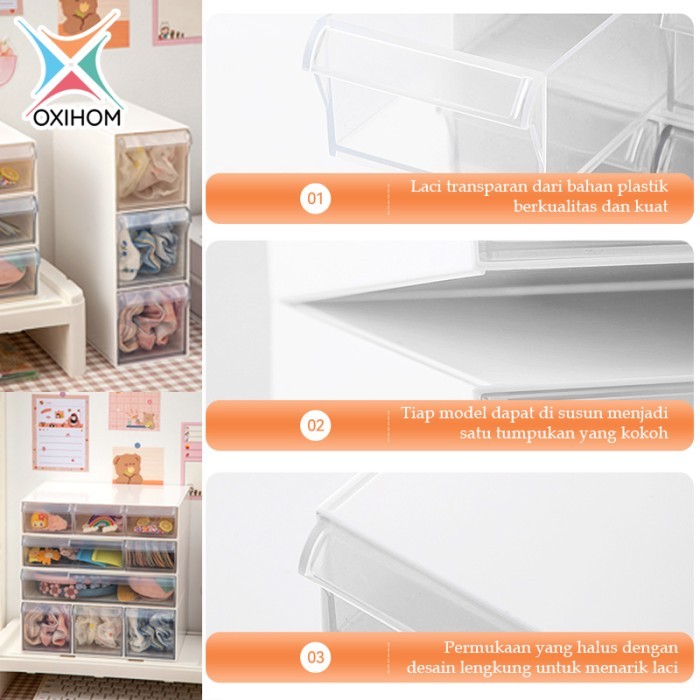 Oxihom Laci Plastik Susun Tempat Make Up Akrilik Kotak Yimpanan