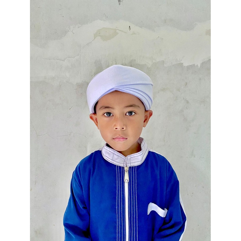 BISA COD Peci Imamah Permanen 1,5 Meter Anak-anak Sorban Imamah Kian santang - Putih, 1