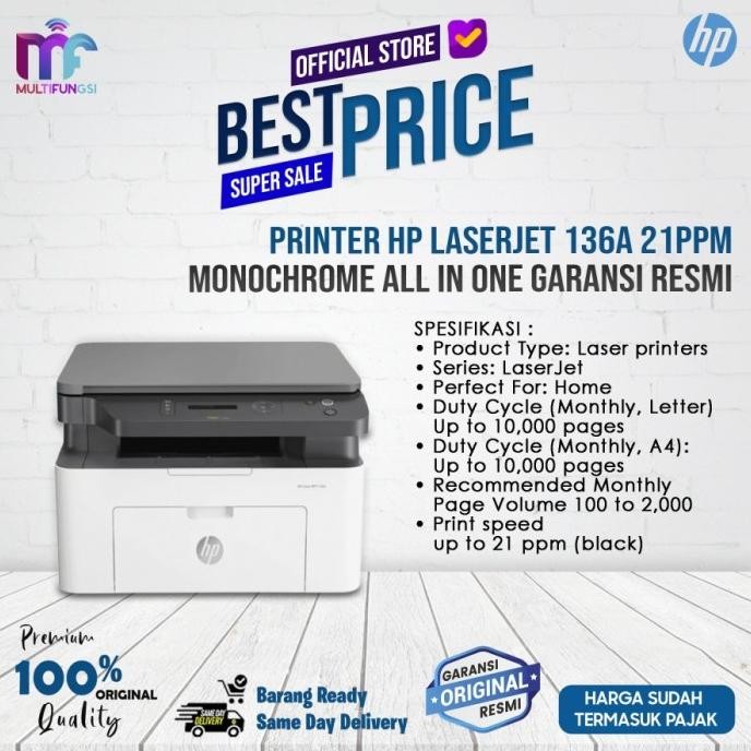 

Printer HP Laserjet M136A/136A (Pengganti 135a)Monochrome All In One