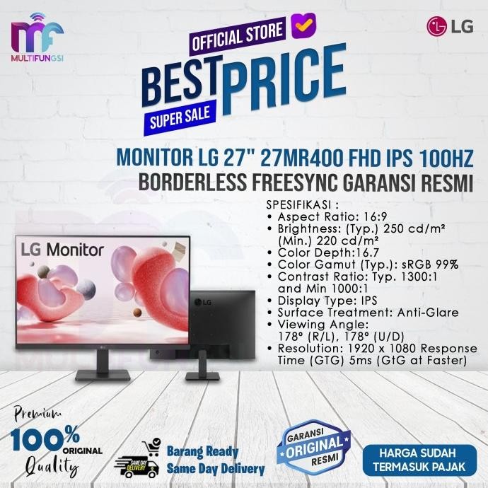 

Monitor LG 27" 27MR400 FHD IPS 100Hz Borderless FreeSync Garansi Resmi