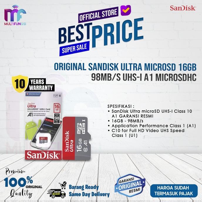 

ORIGINAL SANDISK ULTRA MICROSD 16GB 98MB/S UHS-I A1 MICROSDHC