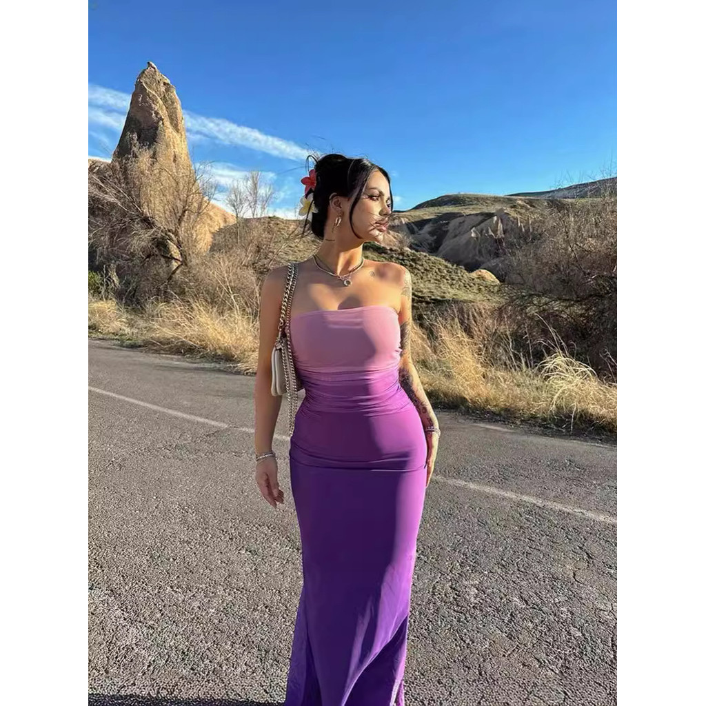 Sexy Tube Top Gradient Midi Dress