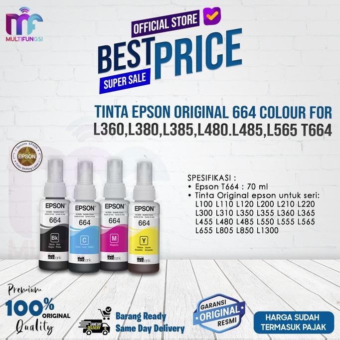 

Tinta Epson 1 SET 664 C, M, Y, K For L360,L380,L385,L480.L485,L565