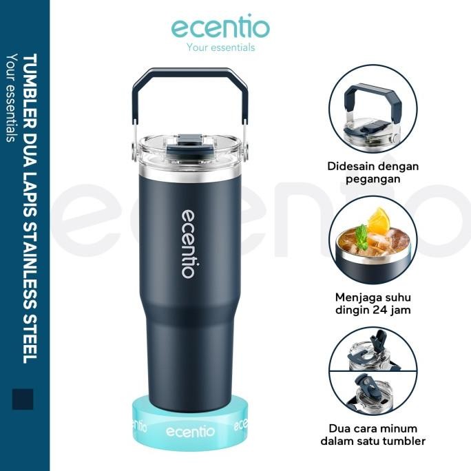 ECENTIO TUMBLER MINUM STAINLESS 900ML PREMIUM BOTOL MINUM AESTHETIC BESAR BOTOL MINUM TUMBLER KANTOR