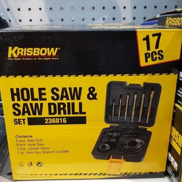 Ready Krisbow Hole Saw Set / Krisbow Set Gergaji Bor & Mata Gergaji 17 Biji