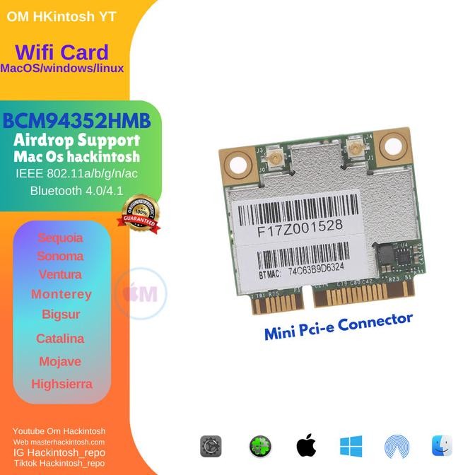 Diskon BCM94352HMB konector Mini Pcie wifi card laptop hackintosh