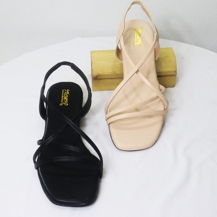 Sandal Teplek Tali Wanita Strap Flat Sandals Branded Hitam 42