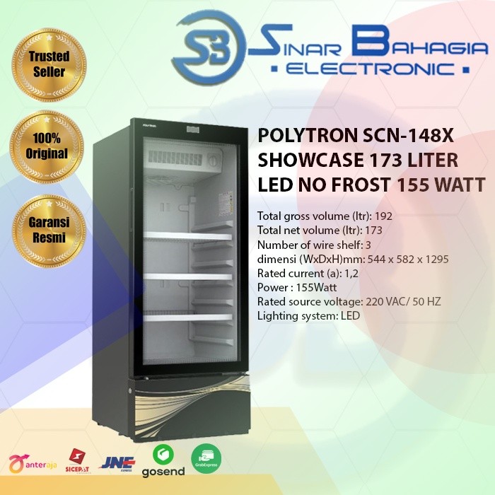 POLYTRON SCN-148X SHOWCASE 173 LITER LED NO FROST 155 WATT (NEW)