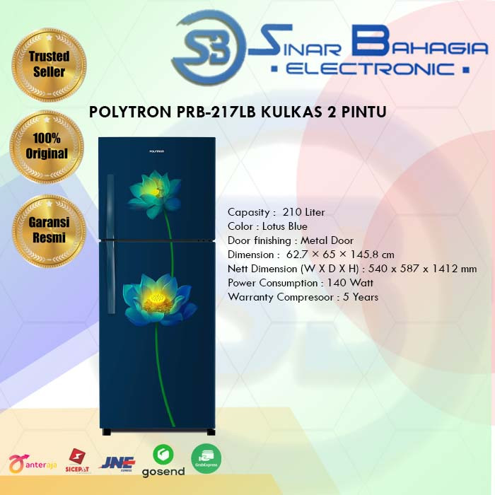 POLYTRON PRB-217LB KULKAS 2 PINTU (NEW)(KHUSUS BANDUNG)