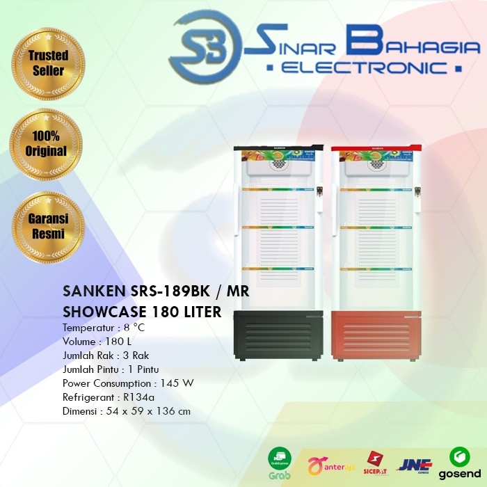 SANKEN SRS-189BK / MR SHOWCASE 180 LITER (NEW) ( Khusus Bandung)