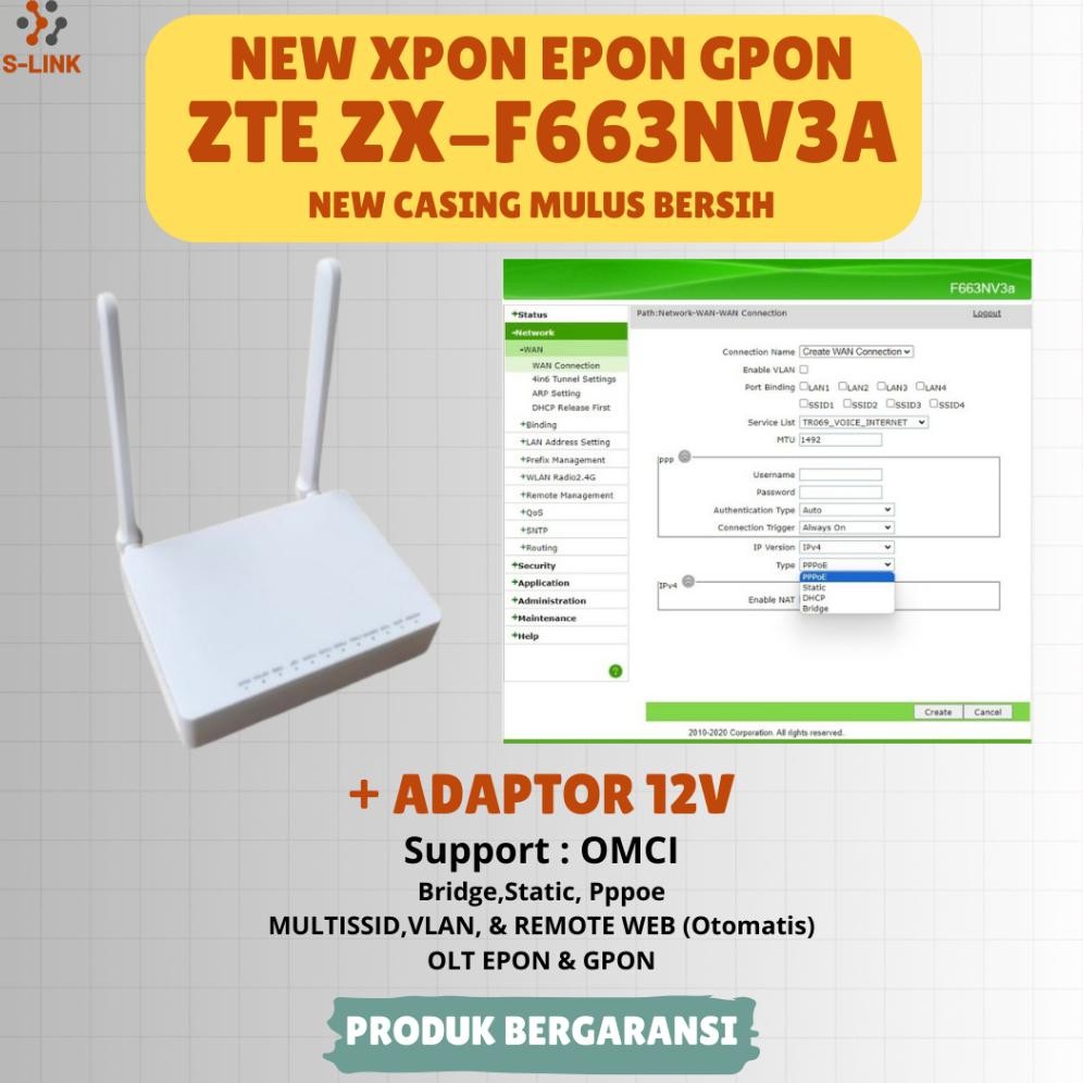 NEW ONT XPON EPON/GPON ZX-F663NV3A OMCI DENGAN ADAPTOR