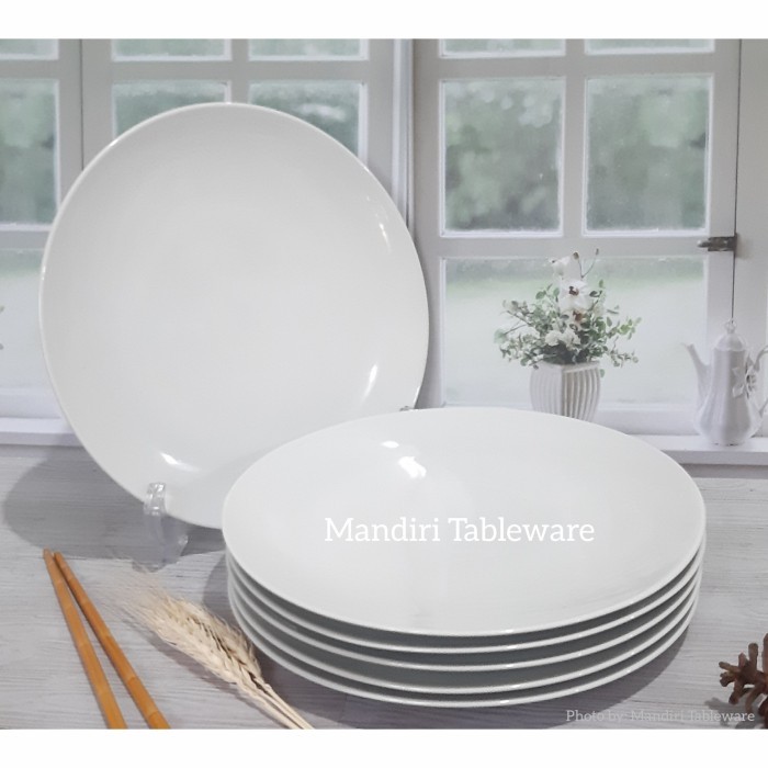 PIRING KERAMIK CEPER 10,5 INCH / MODEL BULAN / PUTIH POLOS ISI: 6 PCS