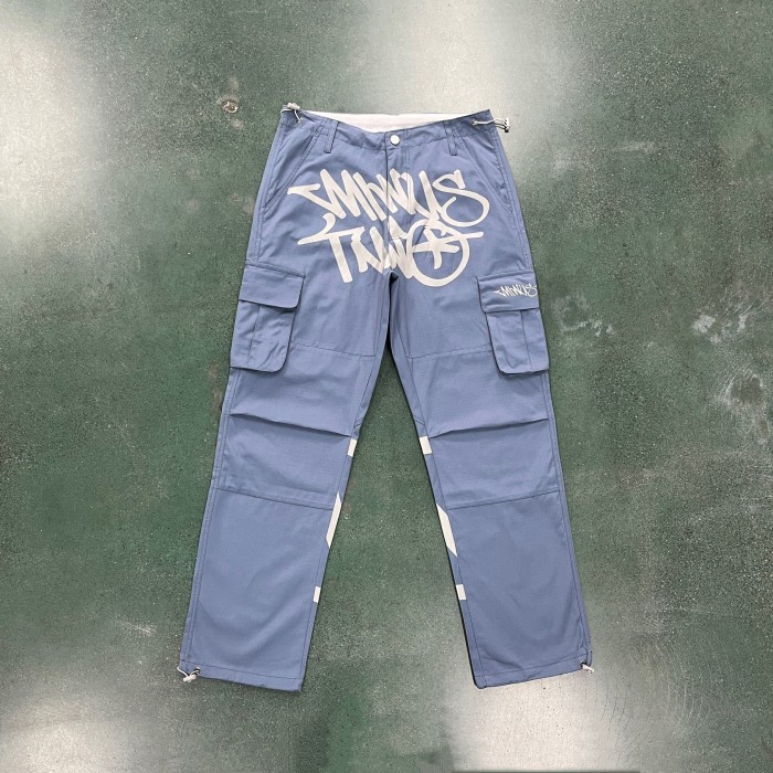 Minus Two Y2K Graffiti Cargo Pants - Dusty Blue