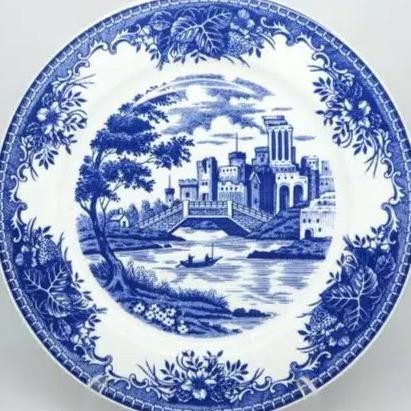 CHINOISERIES/PIRING ANTIK/PIRING KERAMIK PUTIH-BIRU/PIRING HIAS D27 CM