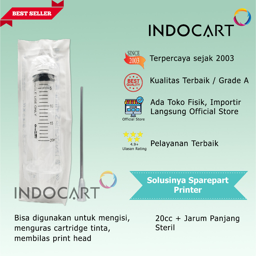 IndoCart Syringe Spuid Spuit 20cc-Jarum Suntik-Suntikan Tinta Non Steril 20cc Plus Jarum-10 Pcs