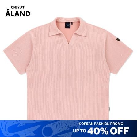 [ALAND] ROMANTIC CROWN - Open Collar Polo Knit Shirt Pink - Atasan Rajut Pink Unisex