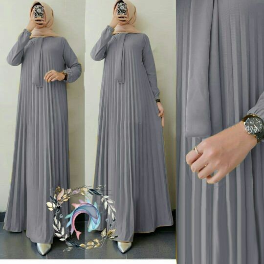 [TERLARIS DI SHOPEE] gamis plisket dewasa gamis wanita gamis jumbo gamis murah - Abu-abu, all size
