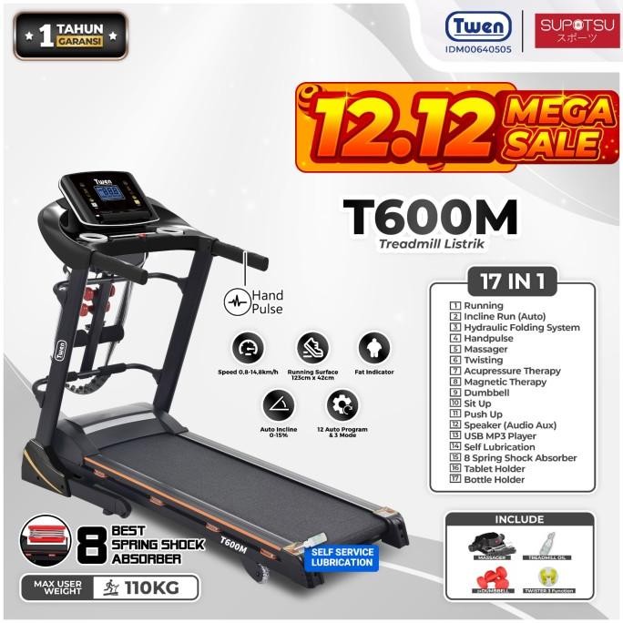 TERMURAH - Alat Fitness Treadmill Elektrik Twen T600M T680MT T680MA Black