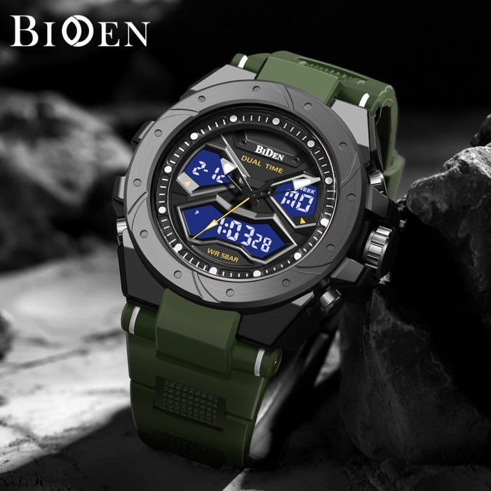 Bisa COD BIDEN Jam Tangan Pria Original Analog&Digital Military Sports Anti Air - green BV62