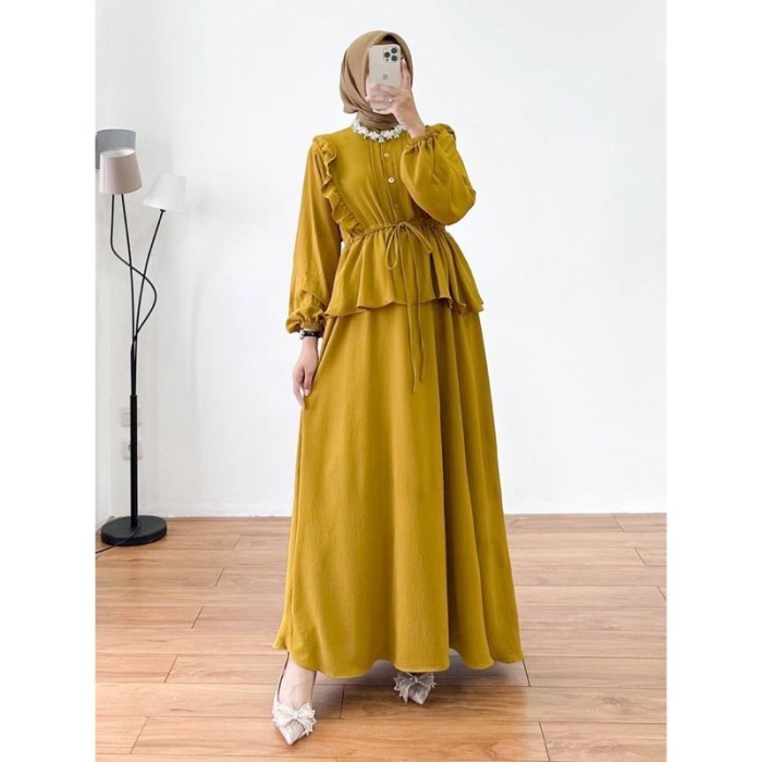 ORIGINAL Gamis Ivana Dress Wanita - Kuning, Crinkle