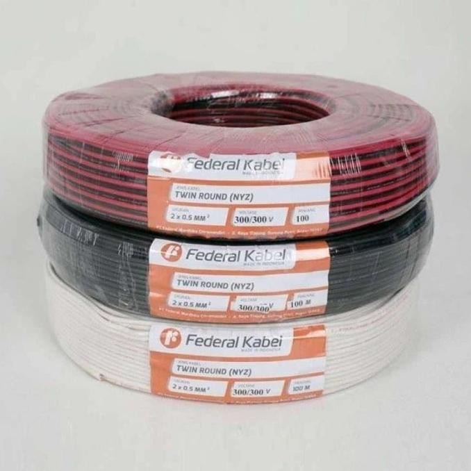Produk Baru KABEL GEPENG 2x0.5 mm NYZ TWIN ROUND FEDERAL SNI LMK @100Meter - HITAM