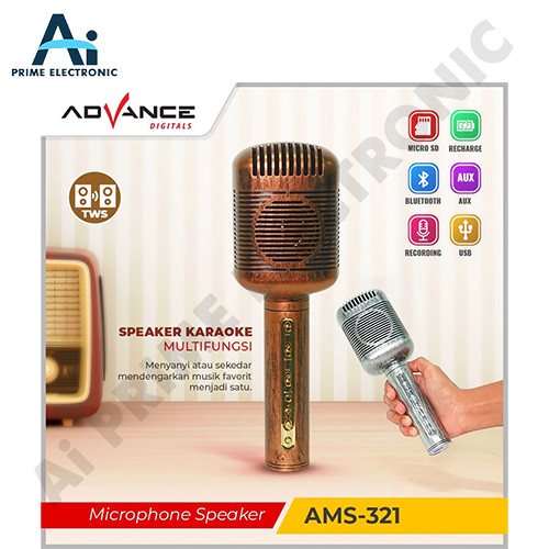 ORIGINAL ADVANCE AMS-321 Microphone Speaker Bluetooth Extra Bass Mode Mic Retro Classic