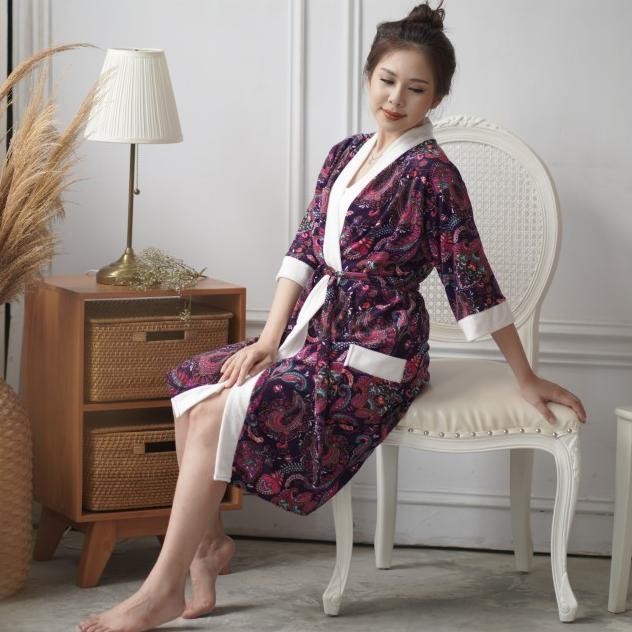 Kimono Handuk Dewasa Wanita Size (L/Xl) / Motif Batik / Jubah Mandi