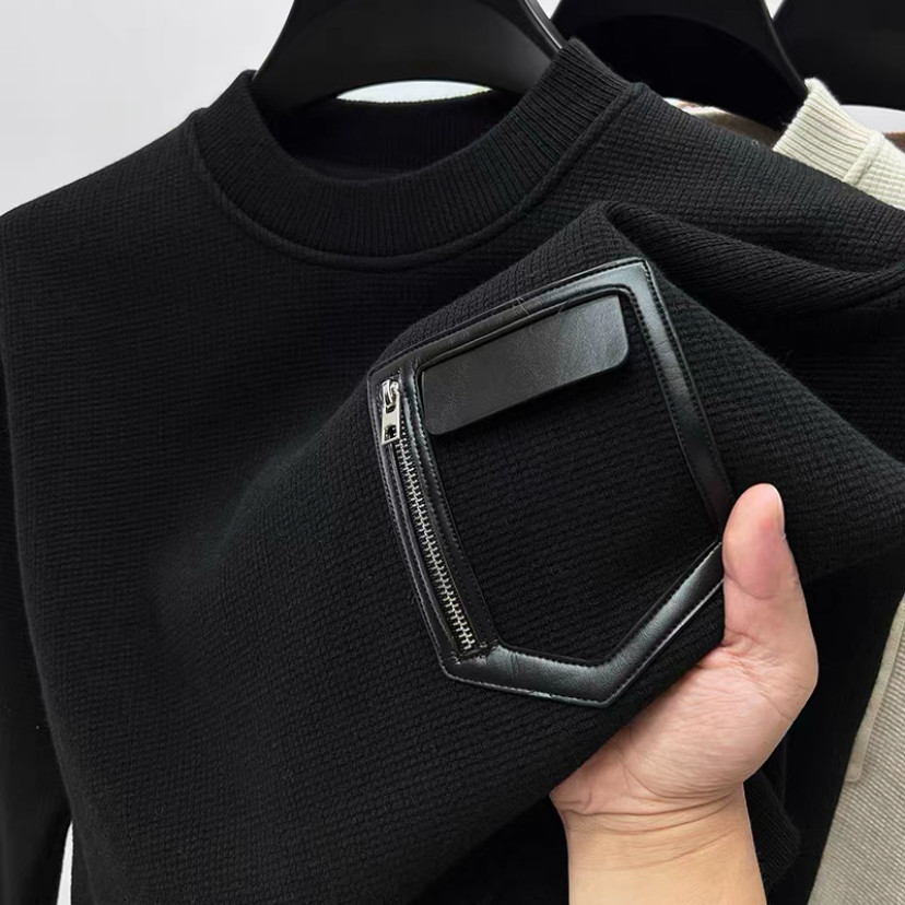 Sweter Pria Leher Bulat Empuk, Tebal Beludru untuk Lelaki T Kaos Lengan Panjang Pria, Pakaian Dalama