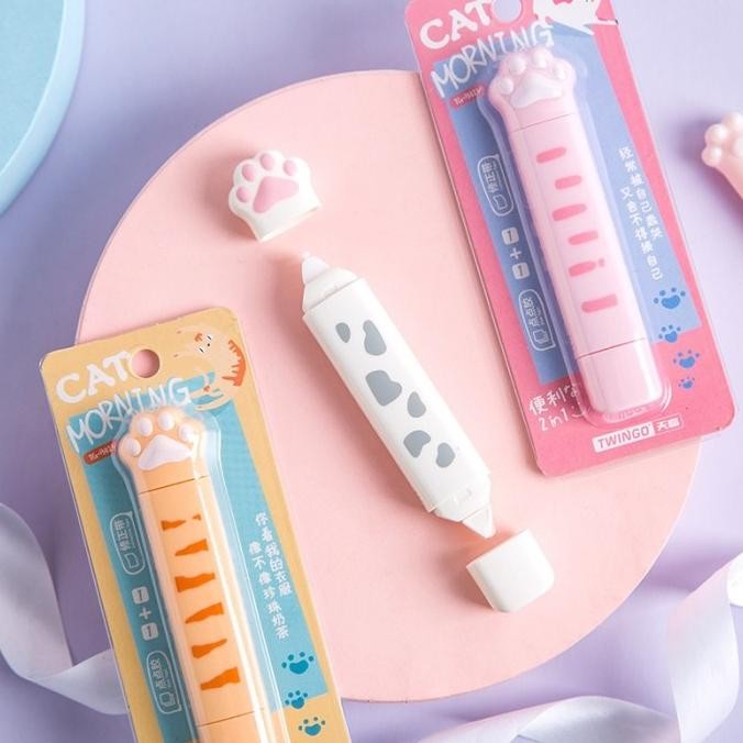 Ready Twingo 2in1 Glue Correction Tape Cat Paw Cute / Lem Tipex Kertas Lucu