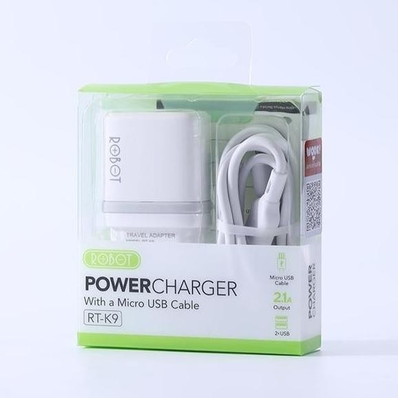 

Diskon! ROBOT RT-K9 Adaptor Charger HP Casan Dual Port 2.1A Micro Cable