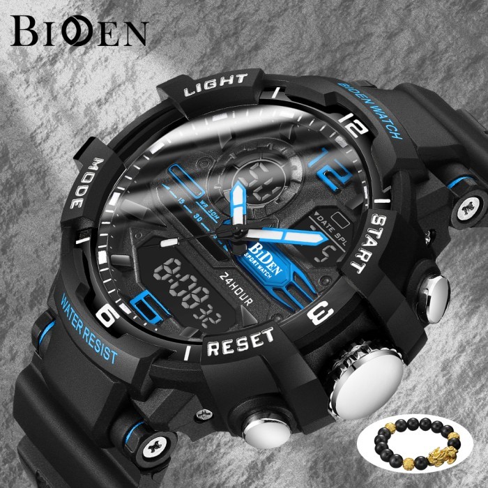 TERLARIS BIDEN Jam Tangan Pria Digital&Analog Olahraga Militer Pria TaliSilikon - Biru