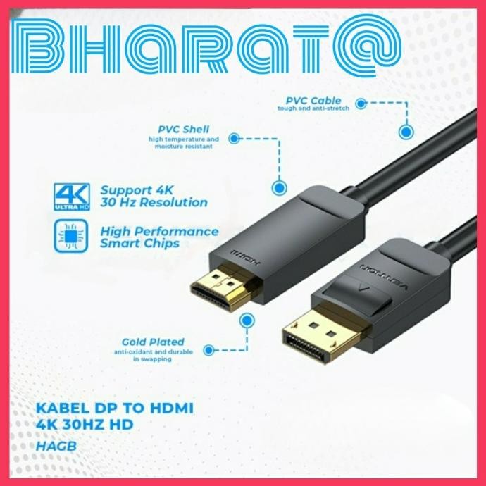 

Diskon! Vention Kabel Display Port DP to HDMI 4K 1080K