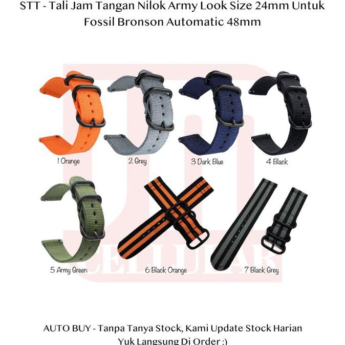 BEBAS ONGKIR - STT 24mm Tali Jam Tangan Fossil Bronson Automatic 48mm - Strap Nilon Kanvas Army Look