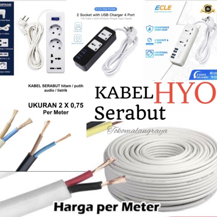 TERLENGKAP Kabel serabut 2x0.75 putih/nymhy 2x0.75 putih