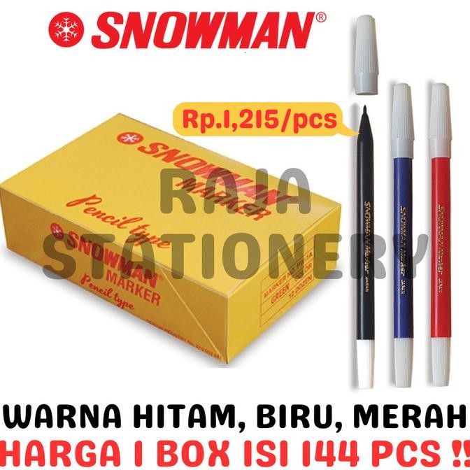 

TERMURAH - SNOWMAN MARKER SPIDOL SNOWMAN PW-1A PW1A HITAM BIRU MERAH [144PCS]