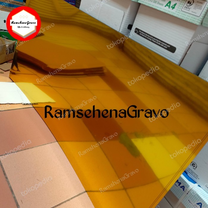 

Gravoply gold mirror / bahan name tag / gravir / laser/120cm x 60cm