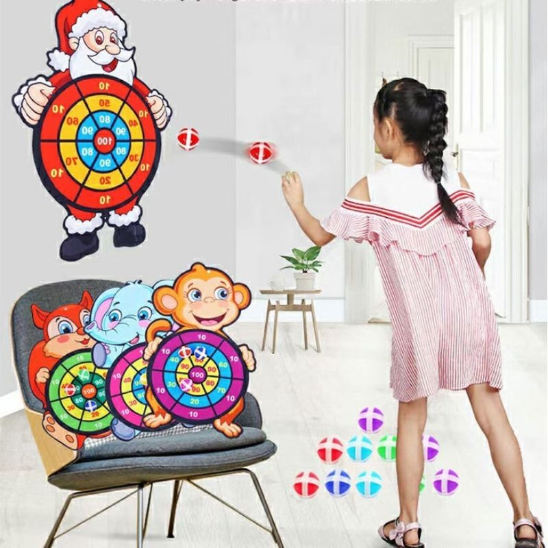 Dart Dart Board Velcro Anak Karakter / Mainan Papan Latihan Panah Lempar Bola Tempel Velcro Dinding