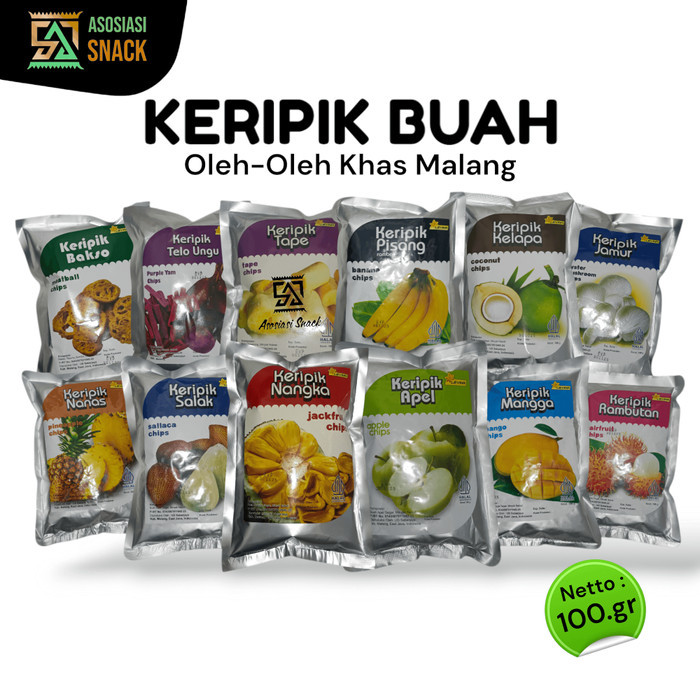 

KOMPLIT KERIPIK BUAH LEVINA Apel Nangka Salak Kemasan 100.gra